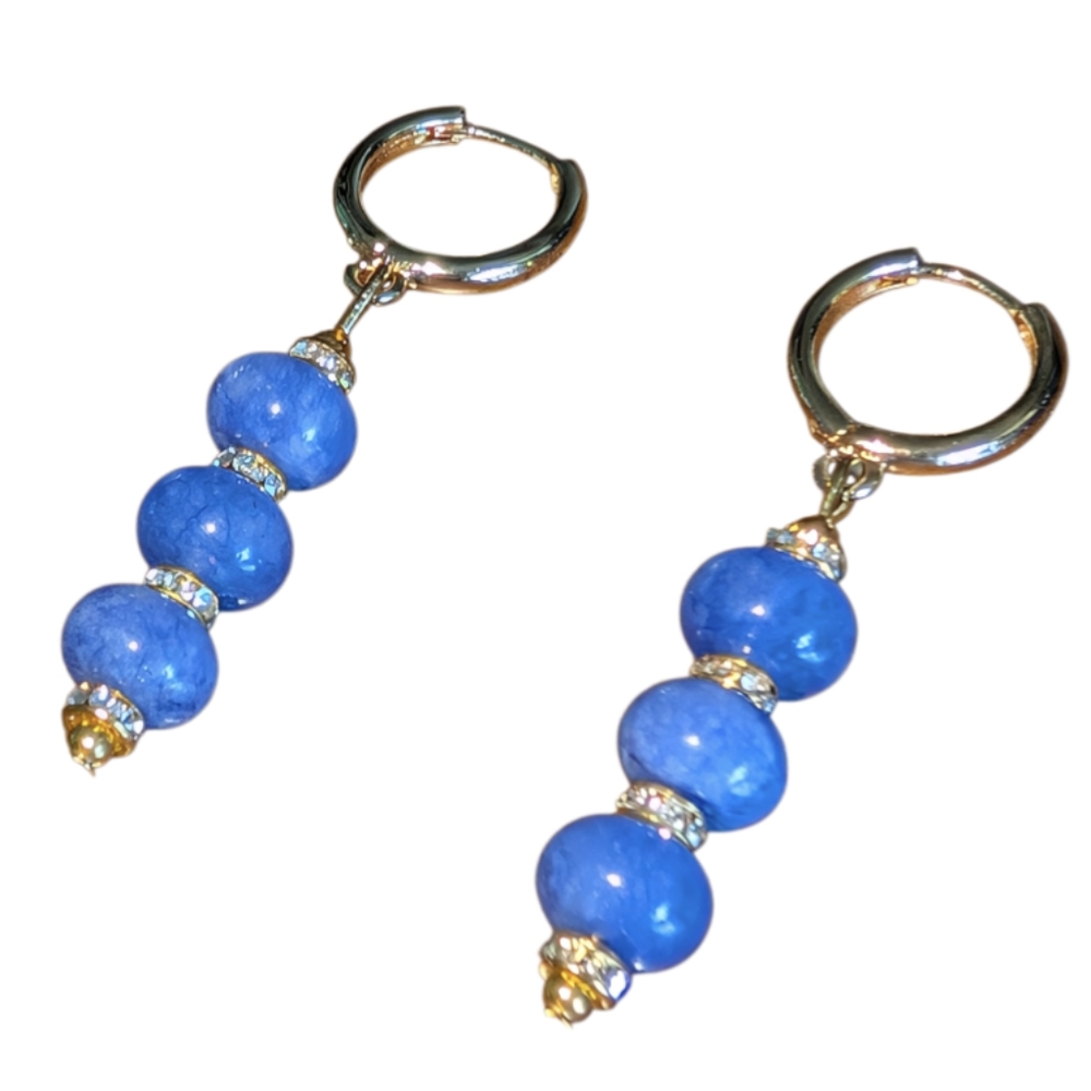 Tanzanite Jade Stones and Gold Plated Accents Beaded Earrings